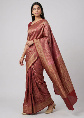 Pink Jamewar Silk Saree With Blouse Piece