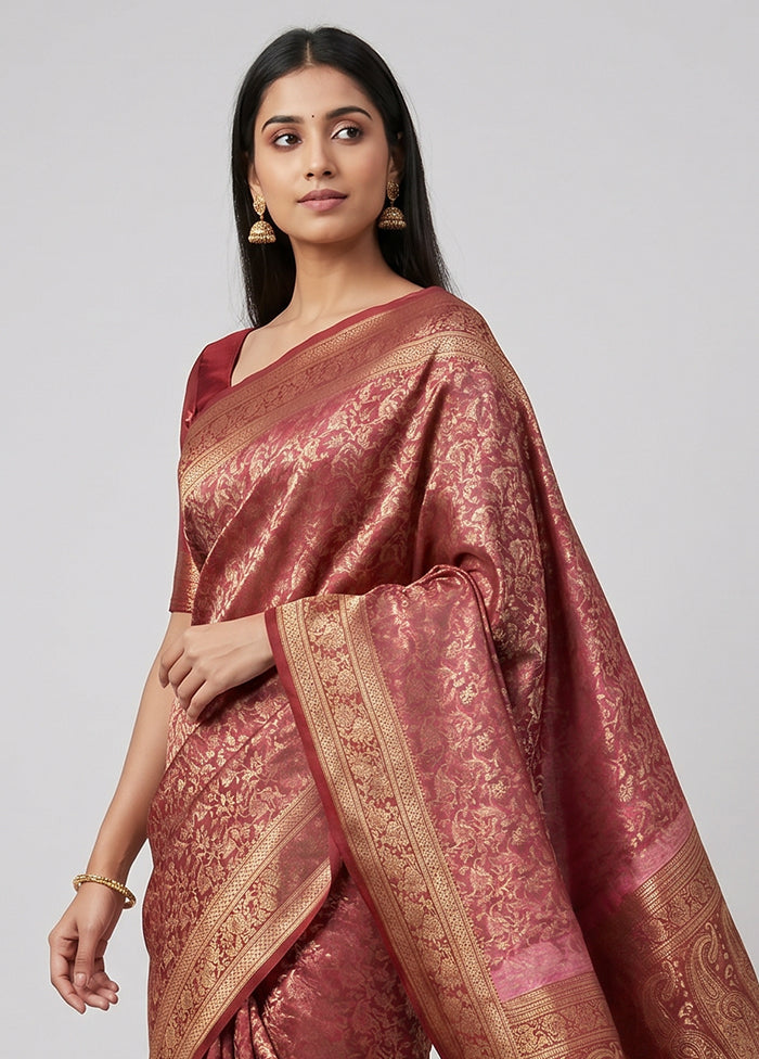 Pink Jamewar Silk Saree With Blouse Piece