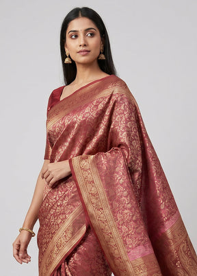 Pink Jamewar Silk Saree With Blouse Piece