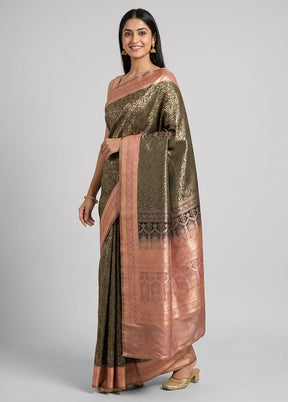 Grey Jamewar Silk Saree With Blouse Piece