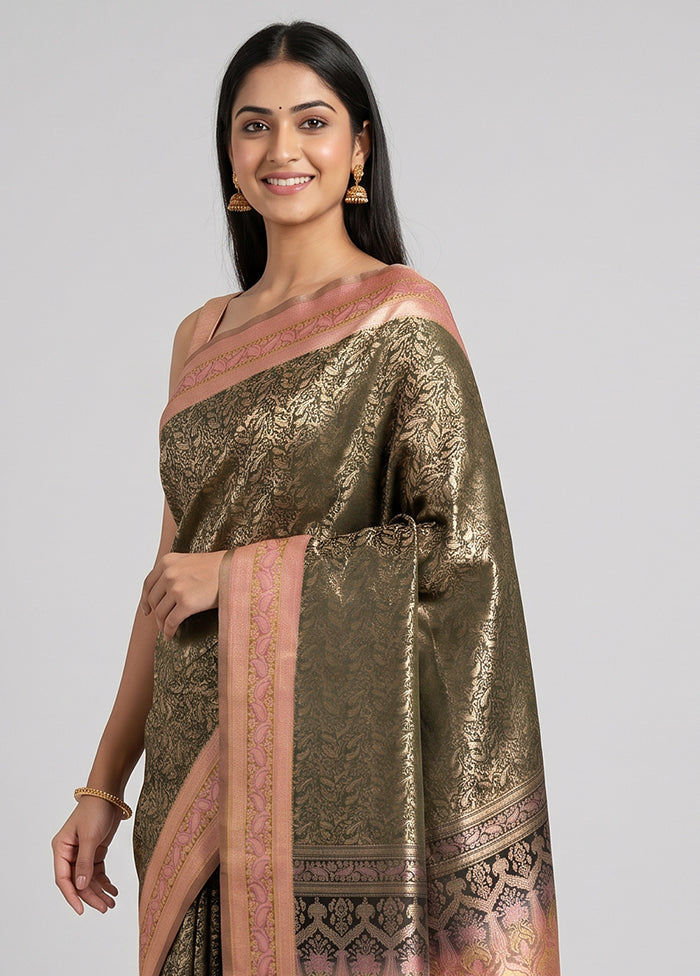 Grey Jamewar Silk Saree With Blouse Piece