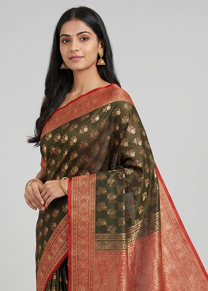Grey Jamewar Silk Saree With Blouse Piece
