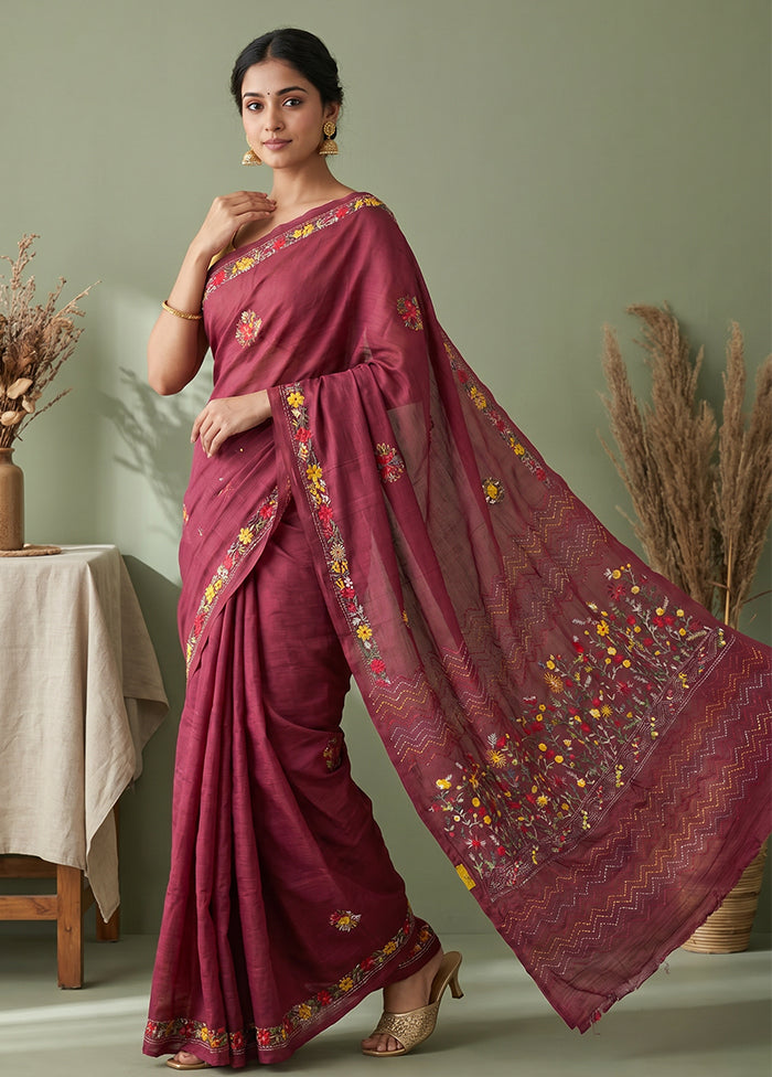 Purple Tussar Silk Saree With Blouse Piece
