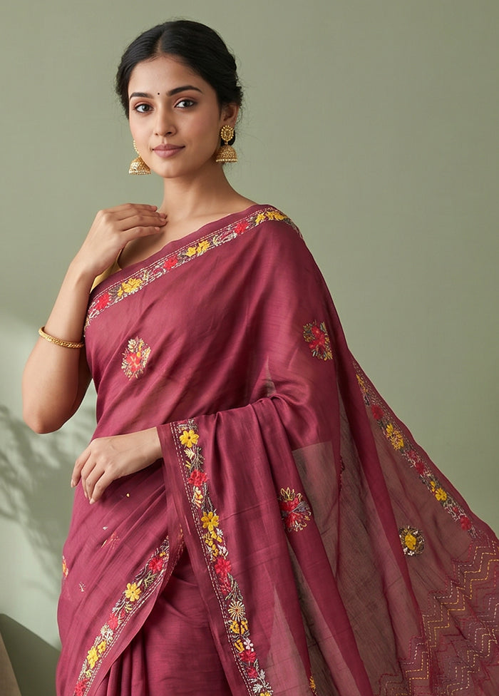 Purple Tussar Silk Saree With Blouse Piece