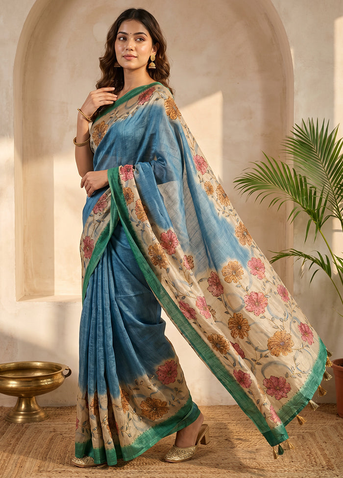 Cream Tussar Silk Saree With Blouse Piece