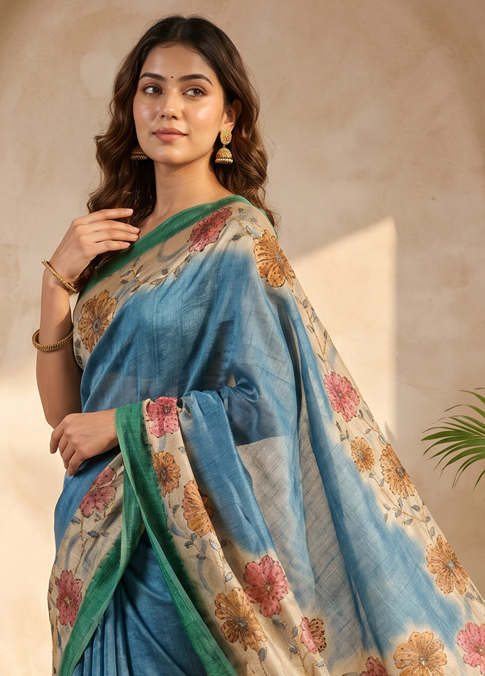 Cream Tussar Silk Saree With Blouse Piece