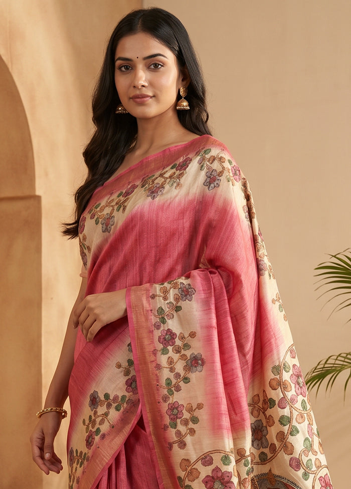 Grey Tussar Silk Saree With Blouse Piece