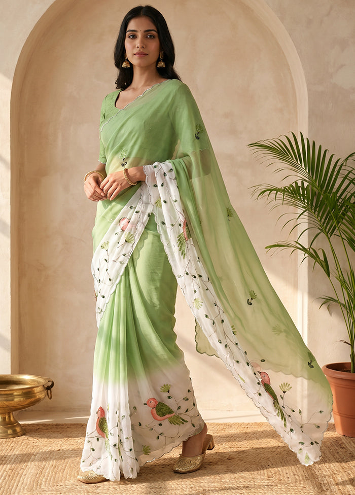 Green Tissue Silk Saree With Blouse Piece