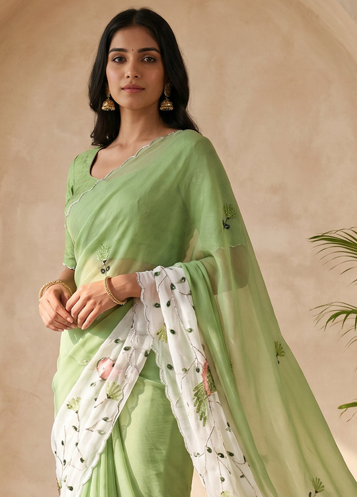 Green Tissue Silk Saree With Blouse Piece