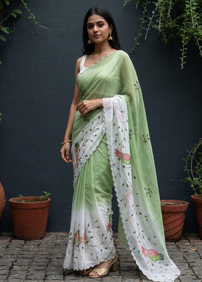 Green Tissue Silk Saree With Blouse Piece