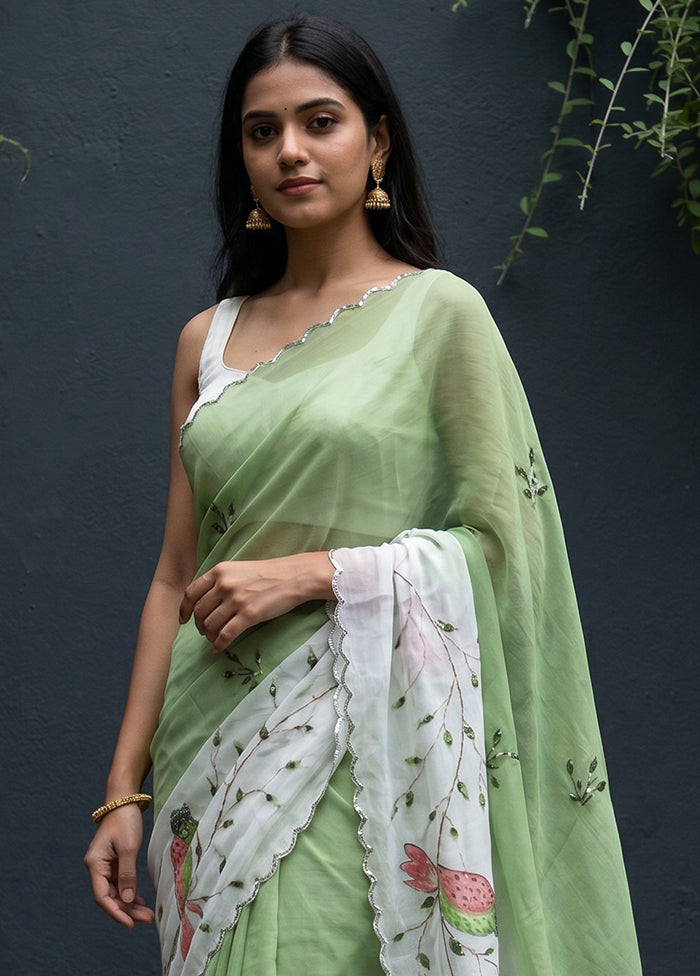 Green Tissue Silk Saree With Blouse Piece