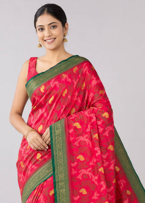 Pink Dupion Silk Saree With Blouse Piece