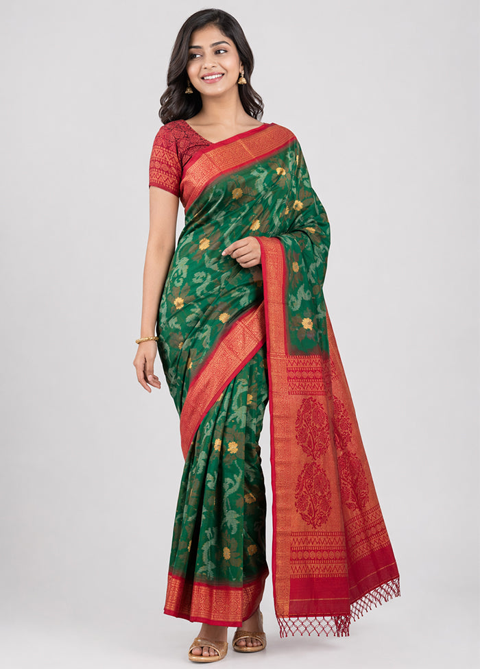 Green Dupion Silk Saree With Blouse Piece