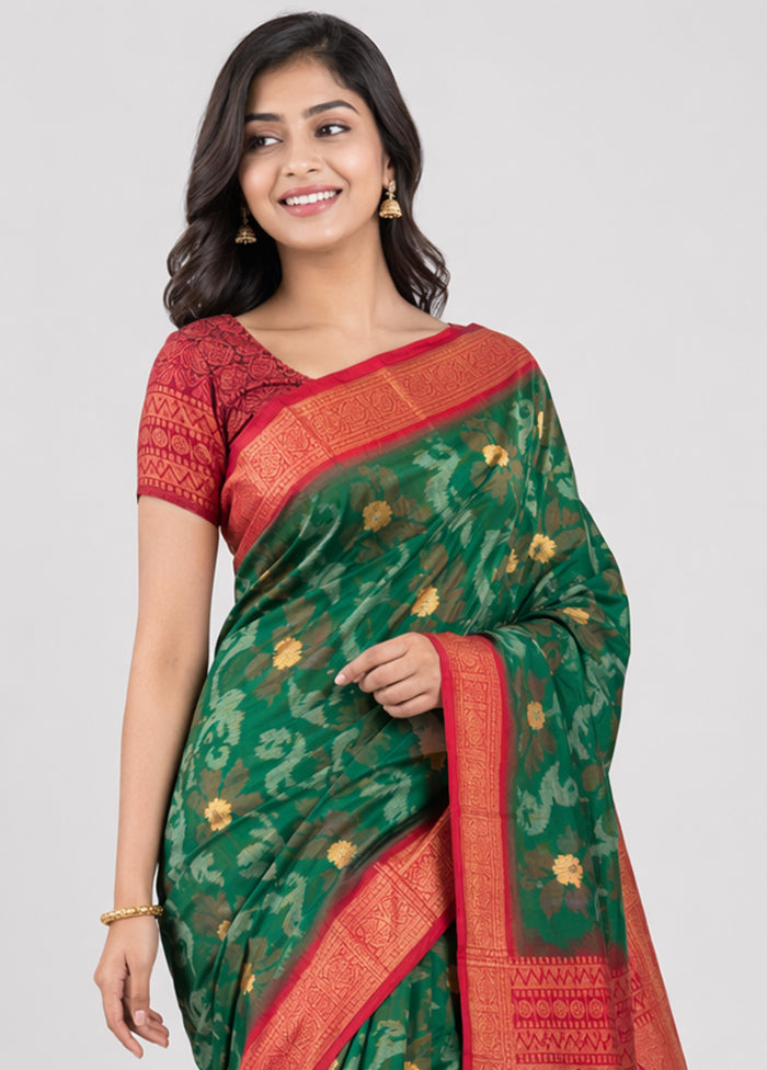 Green Dupion Silk Saree With Blouse Piece