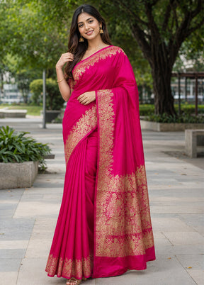 Pink Banarasi Silk Saree With Blouse Piece