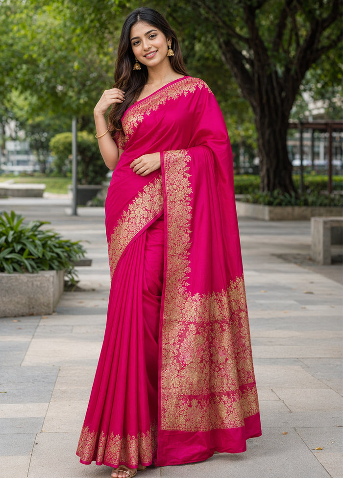 Pink Banarasi Silk Saree With Blouse Piece