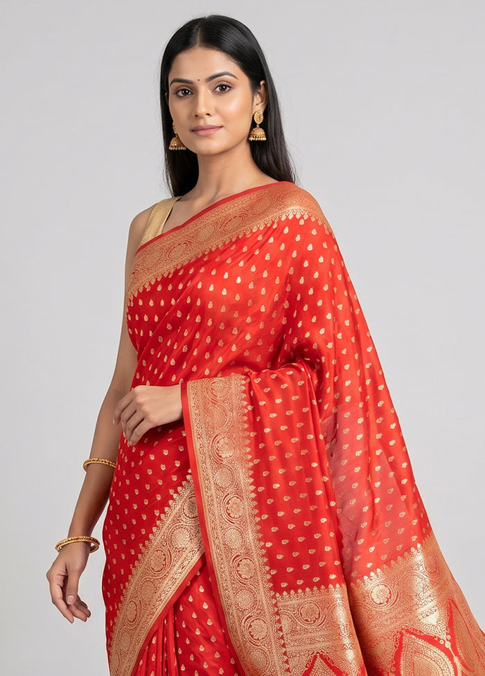 Red Banarasi Silk Saree With Blouse Piece