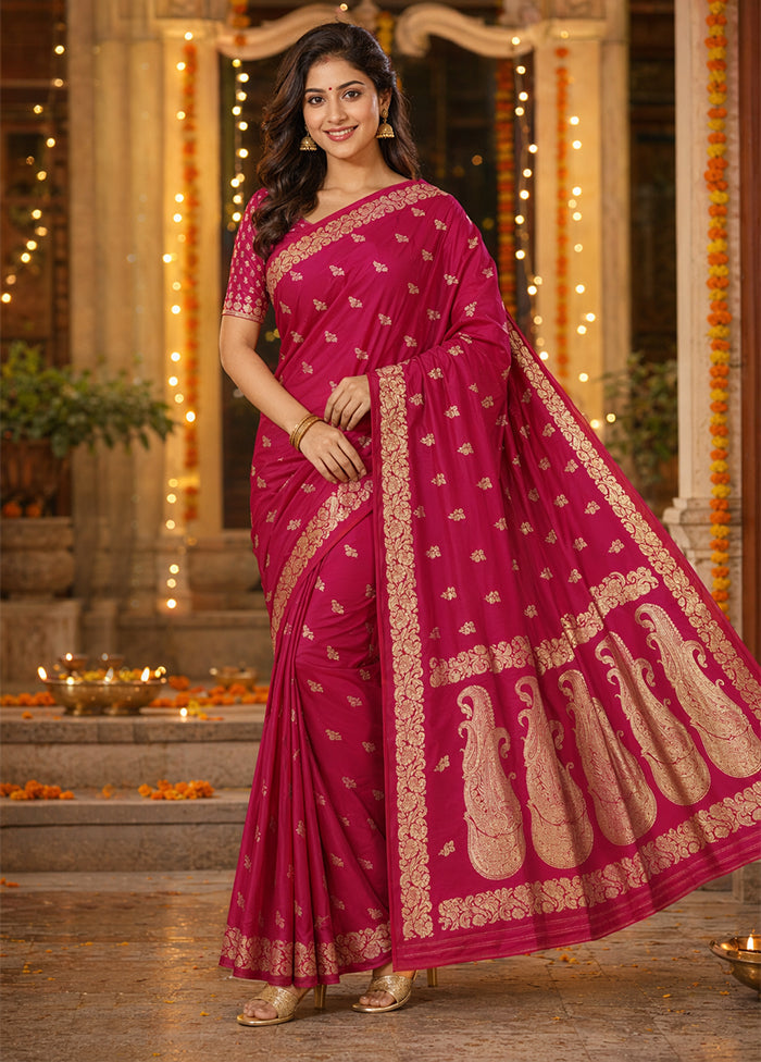 Pink Banarasi Silk Saree With Blouse Piece