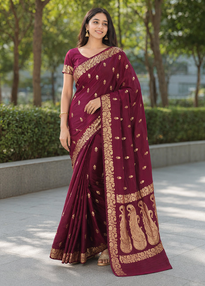 Purple Banarasi Silk Saree With Blouse Piece