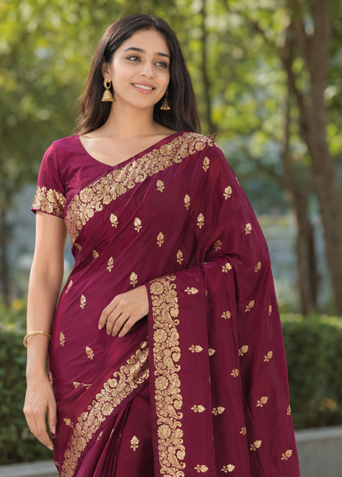 Purple Banarasi Silk Saree With Blouse Piece