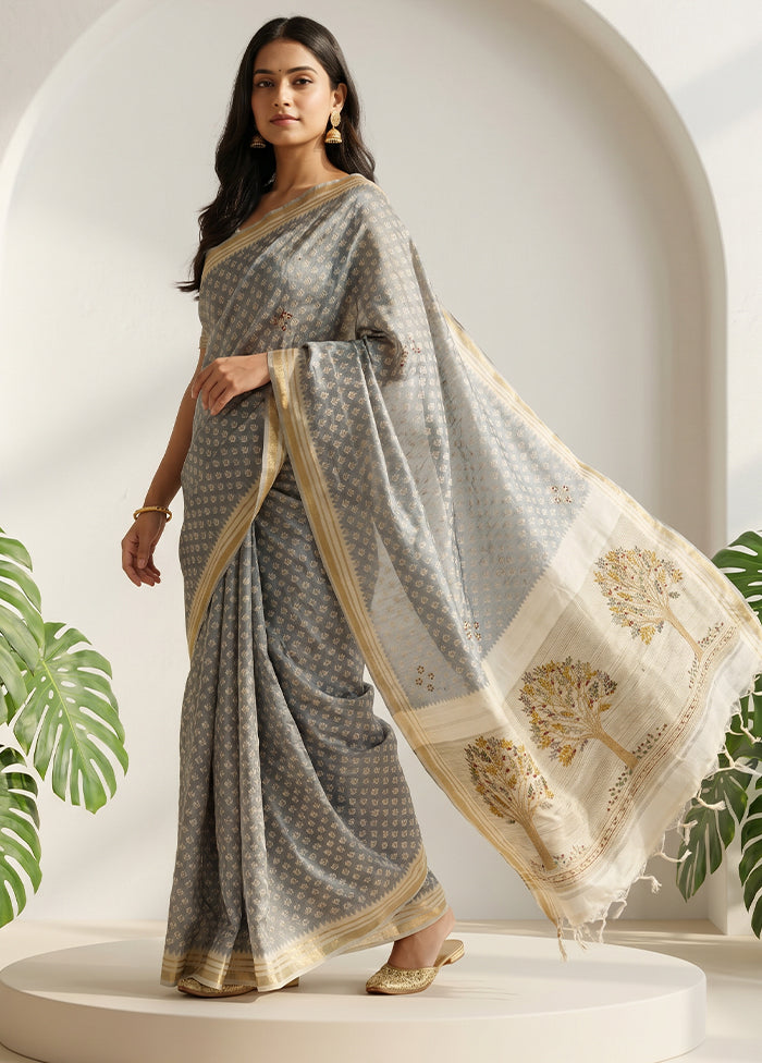Blue Tussar Silk Saree With Blouse Piece