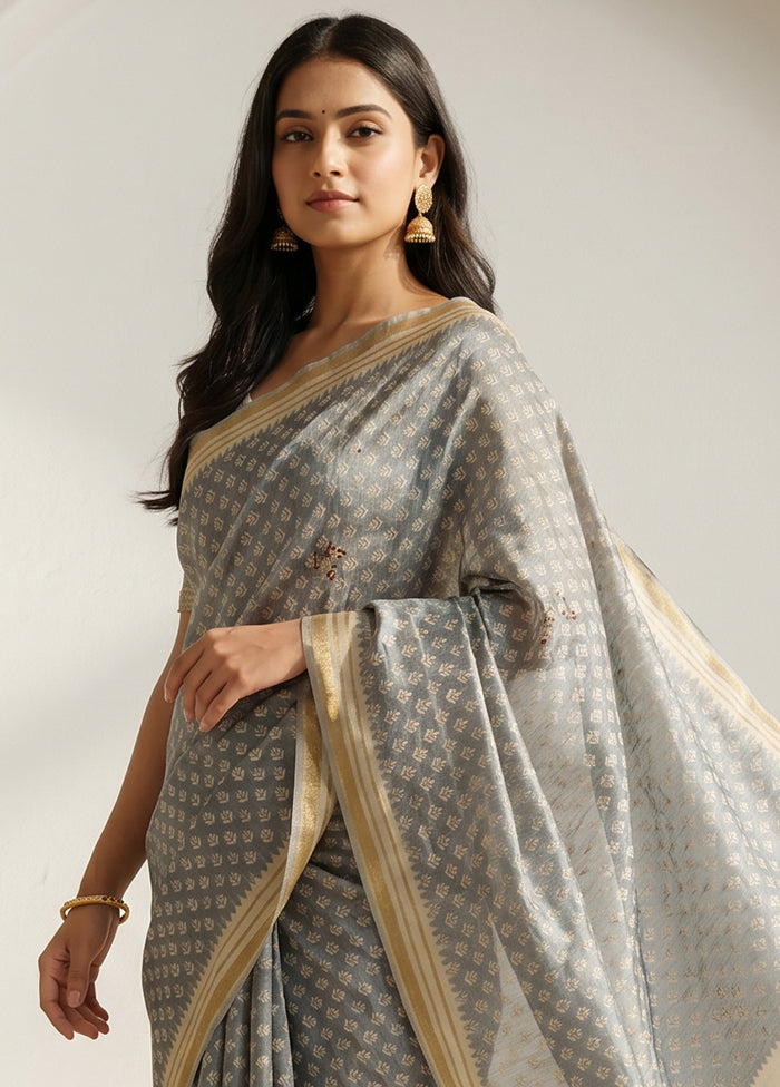 Blue Tussar Silk Saree With Blouse Piece