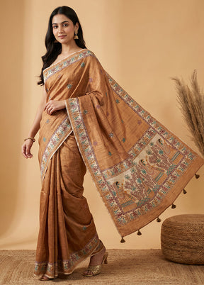 Yellow Tussar Silk Saree With Blouse Piece