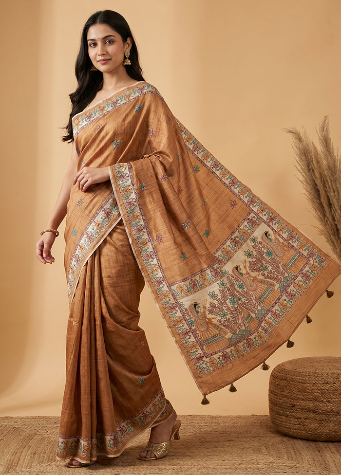 Yellow Tussar Silk Saree With Blouse Piece