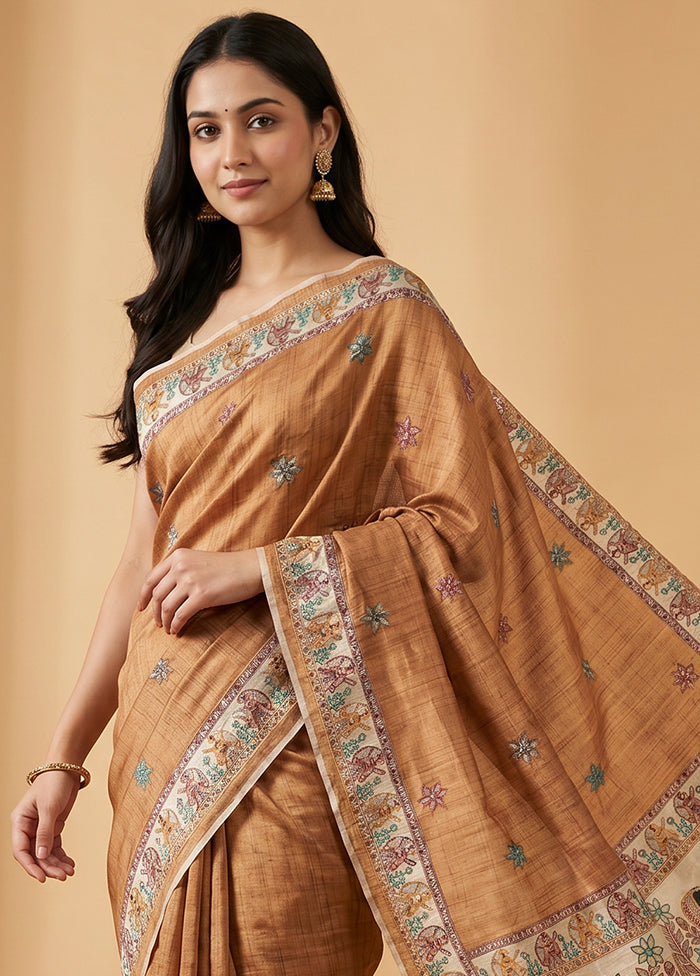 Yellow Tussar Silk Saree With Blouse Piece