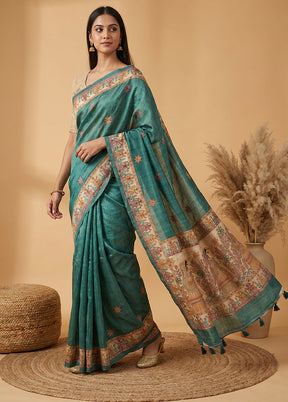 Green Tussar Silk Saree With Blouse Piece