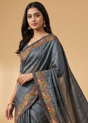 Blue Tussar Silk Saree With Blouse Piece
