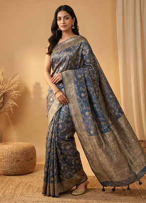 Blue Tissue Silk Saree With Blouse Piece