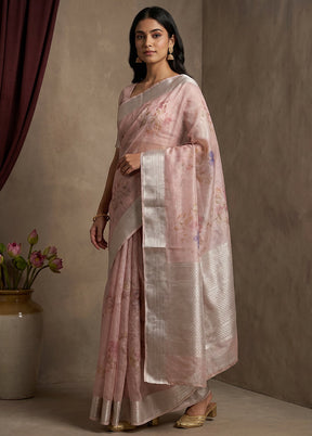 Pink Tissue Silk Saree With Blouse Piece