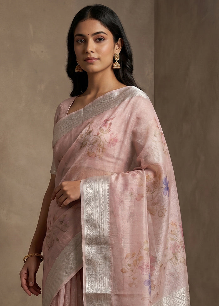 Pink Tissue Silk Saree With Blouse Piece