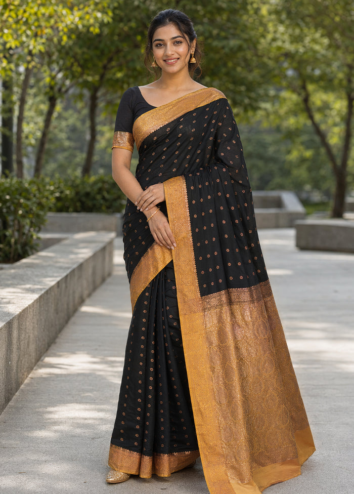 Black Katan Silk Saree With Blouse Piece