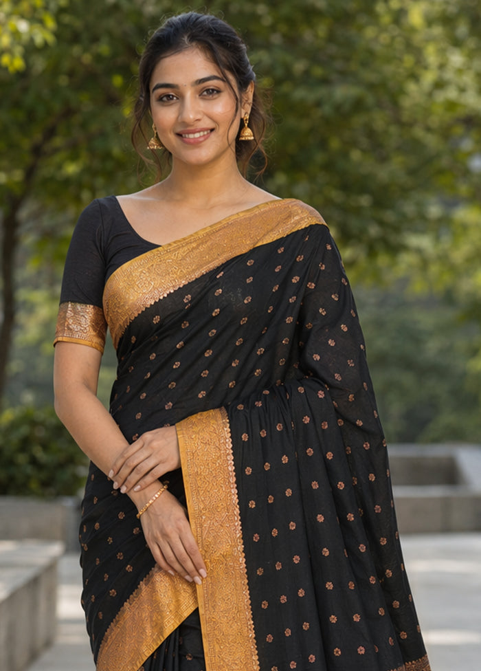 Black Katan Silk Saree With Blouse Piece
