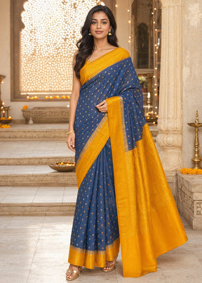 Blue Katan Silk Saree With Blouse Piece