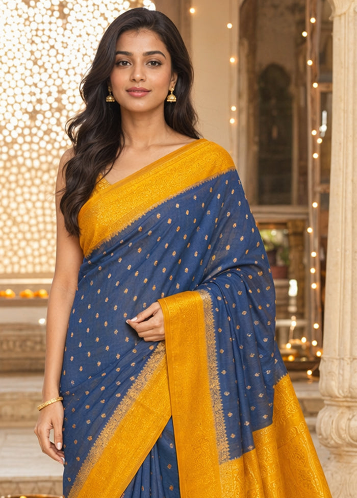 Blue Katan Silk Saree With Blouse Piece