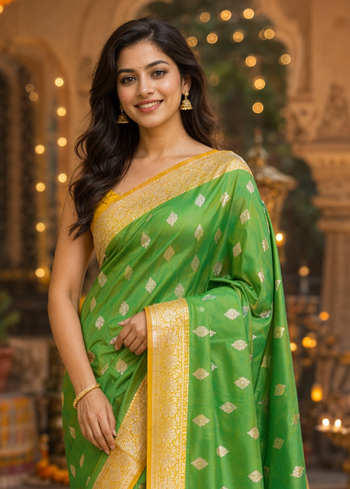 Green Katan Silk Saree With Blouse Piece