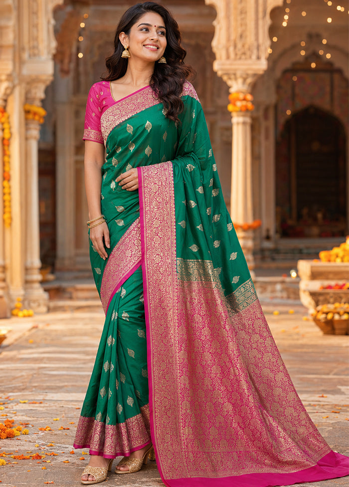 Green Katan Silk Saree With Blouse Piece