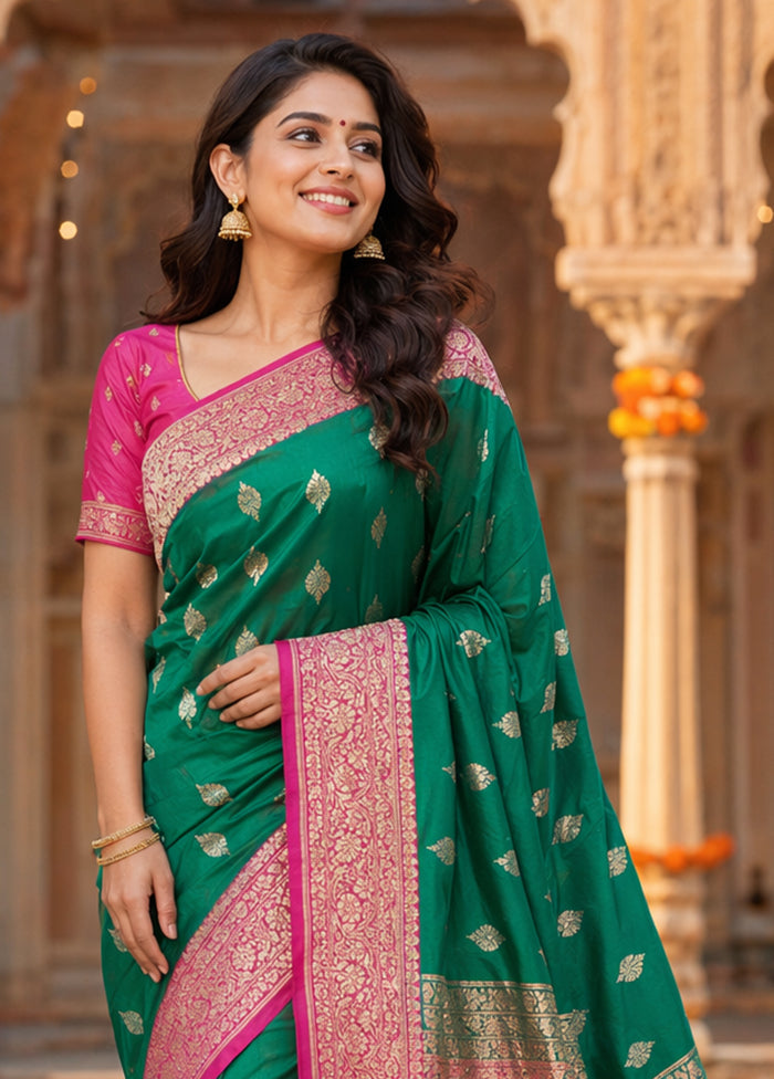 Green Katan Silk Saree With Blouse Piece