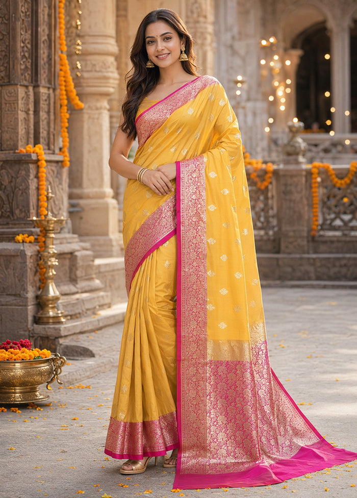 Yellow Katan Silk Saree With Blouse Piece