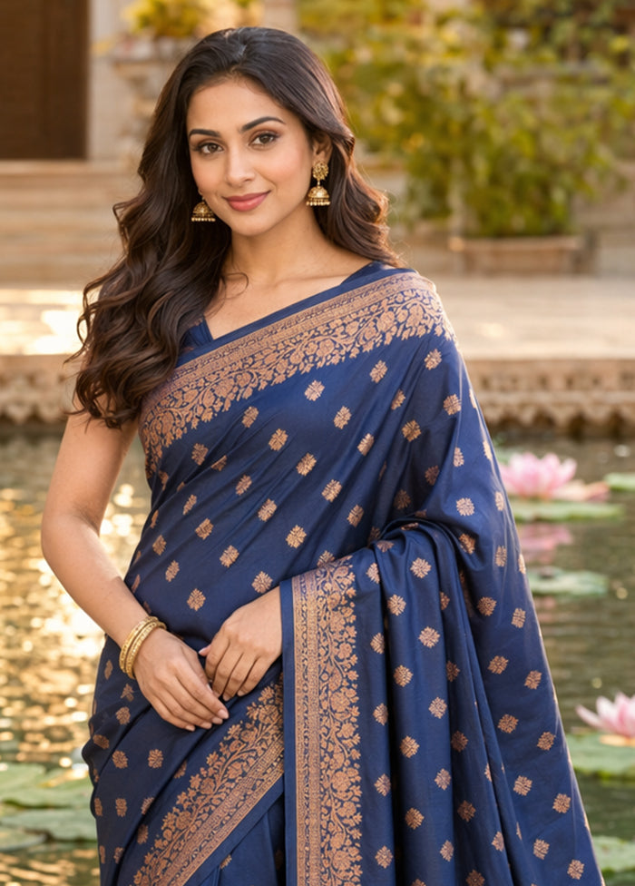 Blue Katan Silk Saree With Blouse Piece
