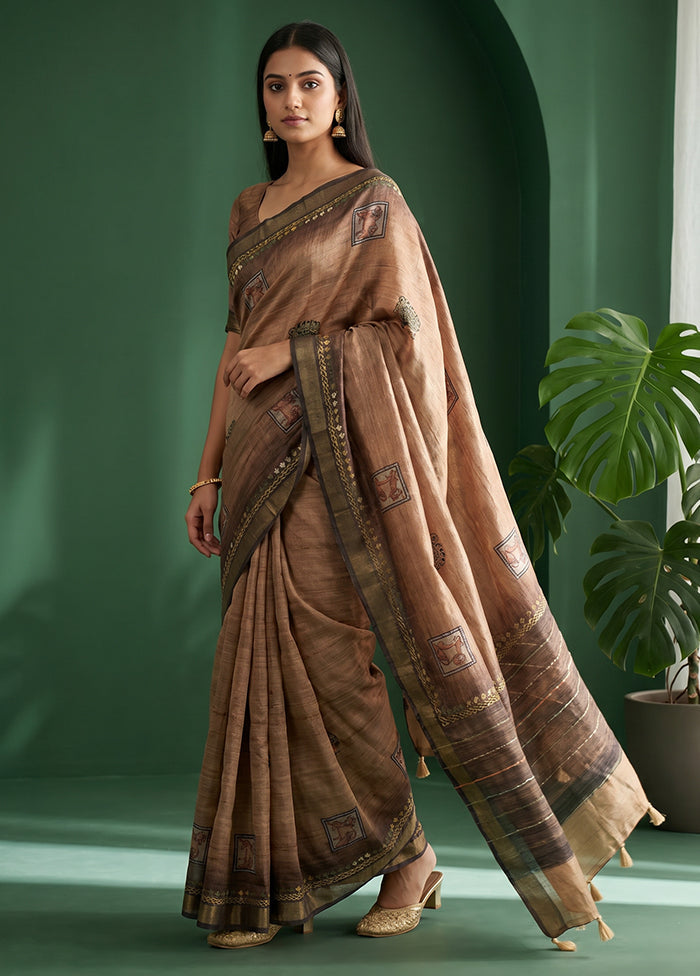 Cream Tussar Silk Saree With Blouse Piece