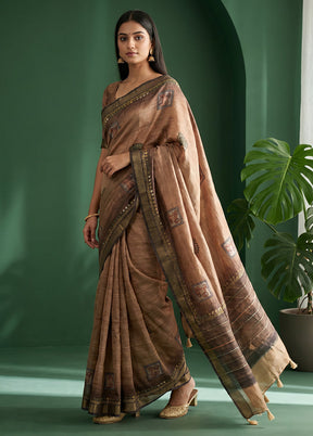 Cream Tussar Silk Saree With Blouse Piece