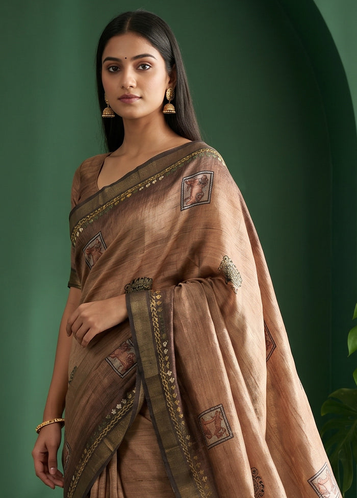 Cream Tussar Silk Saree With Blouse Piece