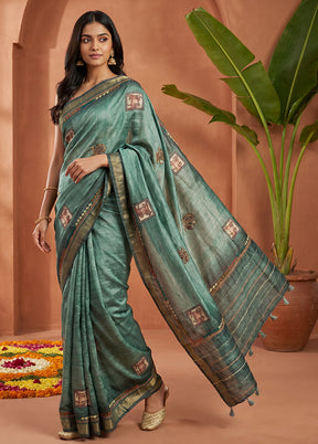 Green Tussar Silk Saree With Blouse Piece