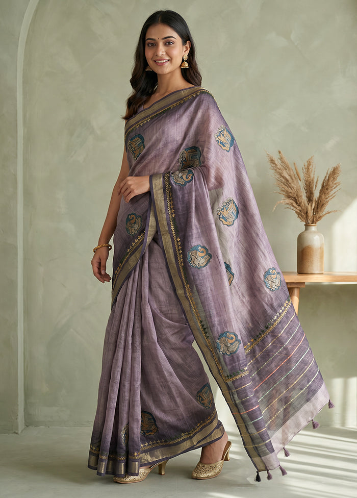Purple Tussar Silk Saree With Blouse Piece