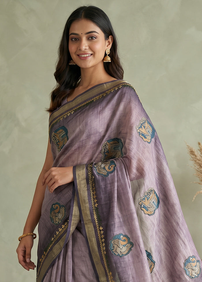 Purple Tussar Silk Saree With Blouse Piece
