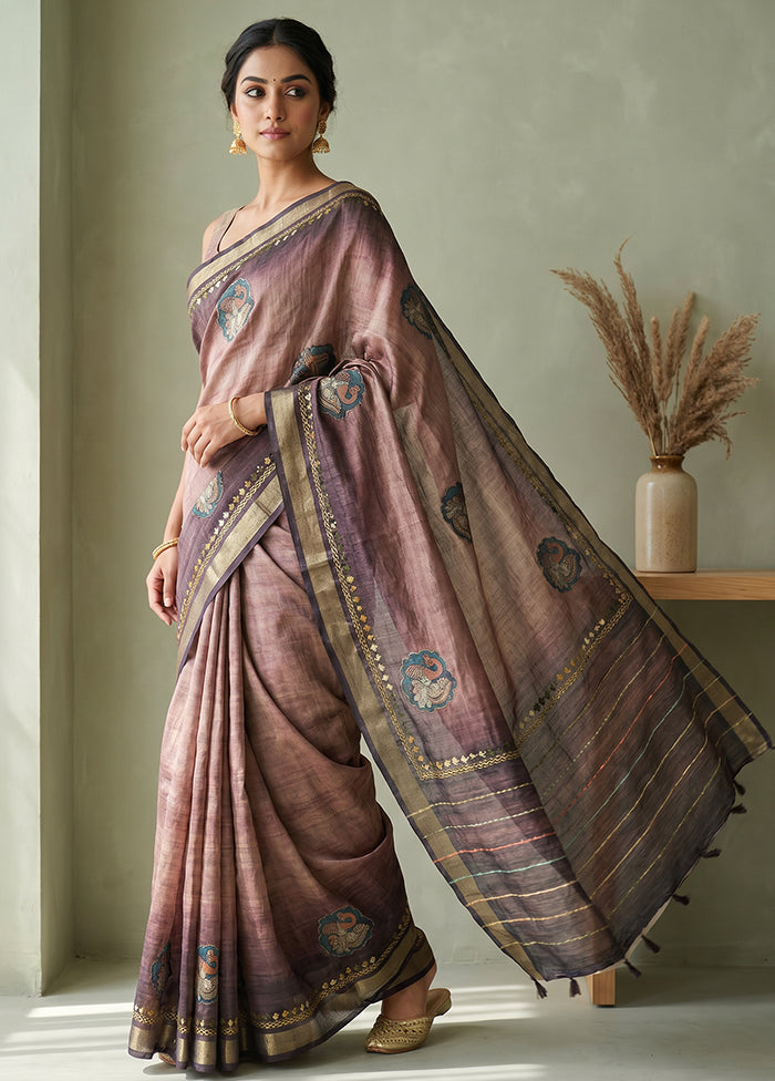 Purple Tussar Silk Saree With Blouse Piece